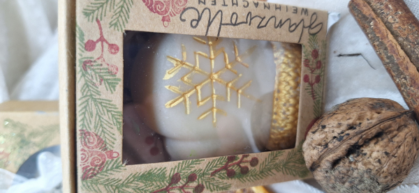 Pflanzenölseife Zimtäpfelchenduft verpackt im Schächtelchen