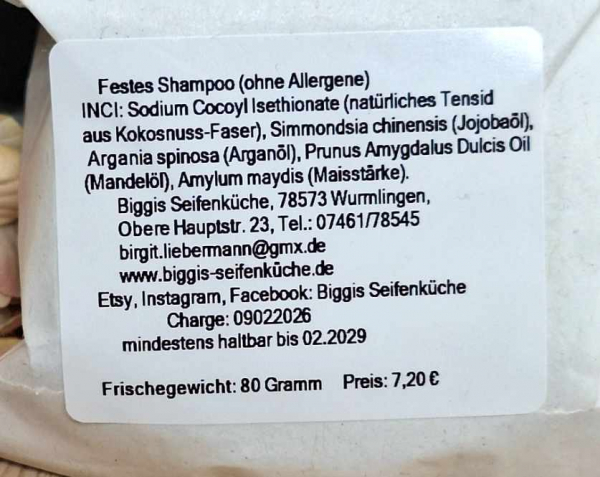 Festes Shampoo / Solid-Shampoo, Sensitiv -ohne Duftstoffe, vegan, handfertig