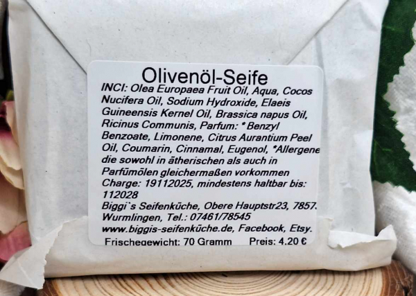 Olivenölseife (handgefertigte Hand- und Duschseife) - vegan