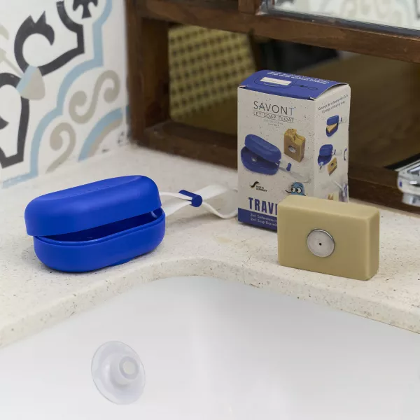 Seifen Magnet Halter mit Dose - ideal für Reise und Sport blau